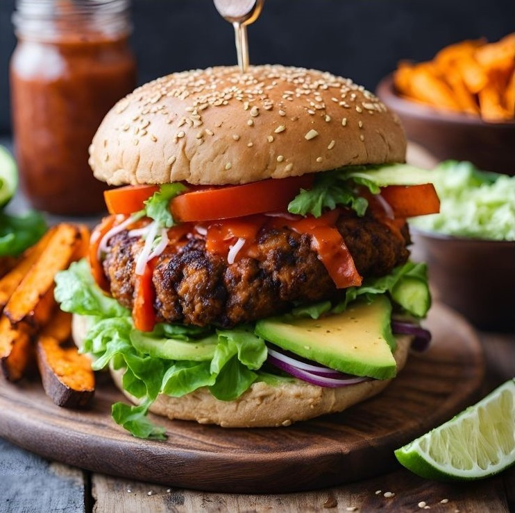 Falafel-Burger mit Süßkartoffel-Pommes